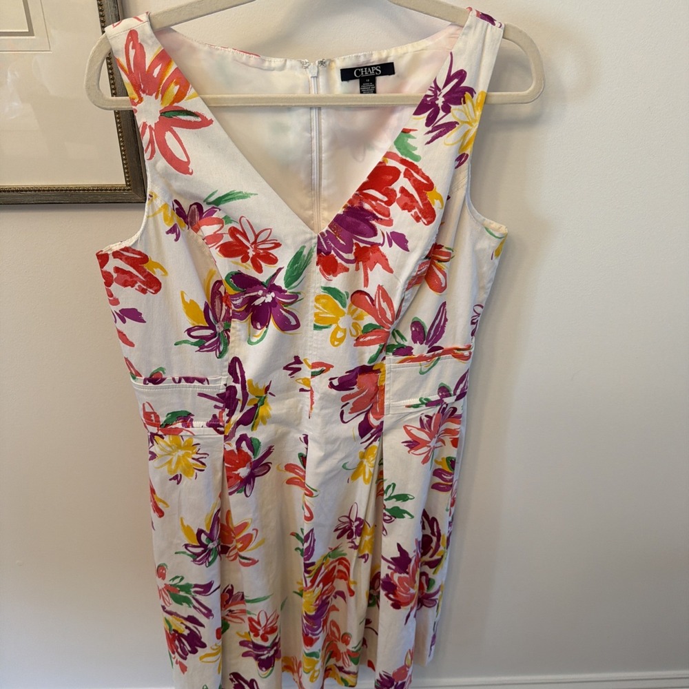 Chaps Ralph Lauren Women's Sleeveless Shift Dress Multicolor Floral Size 12 Cott